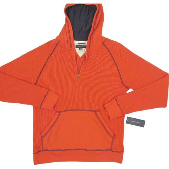 NEW Vintage Tommy Hilfiger Hoodie Sweatshirt!  Orange Waffle Weave  Tommy Flag - Picture 2 of 2